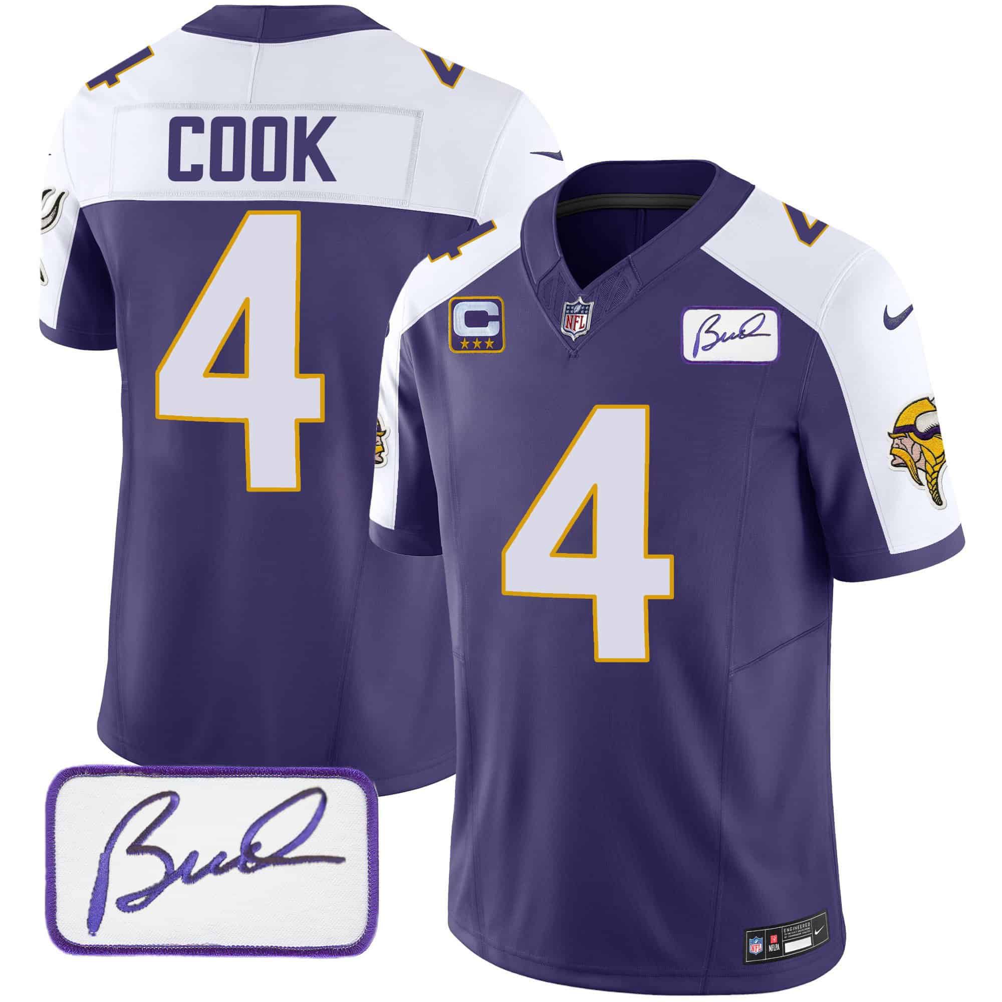 Men Minnesota Vikings #4 Cook Purple 2024 Nike Bud Grant Patch Classic Limited NFL Jersey style 2->indianapolis colts->NFL Jersey